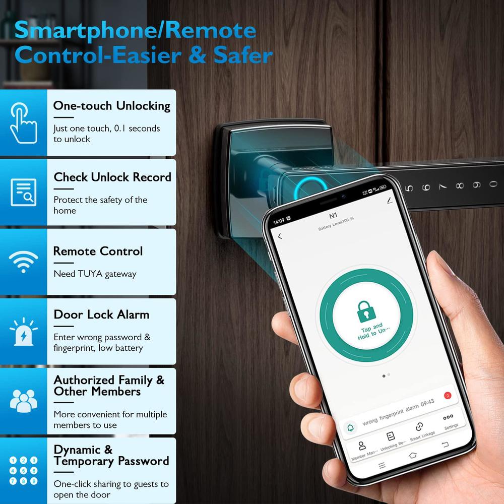 apploki fingerprint door lock, keyless entry door lock with bluetooth, touchscreen keypad deadbolt lock with reversible handl