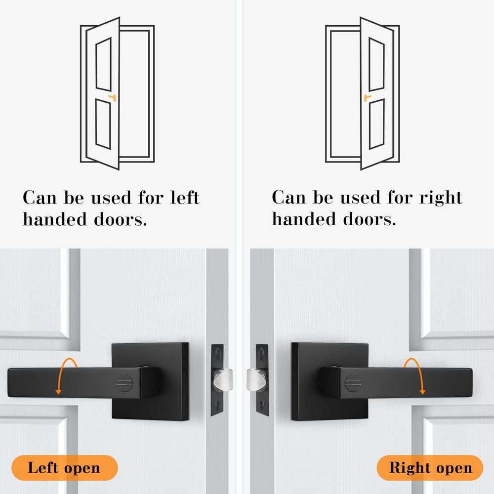 probrico 6 pack matte black door handles heavy duty flat square privacy interior door levers for bedroom & bathroom, keyless 