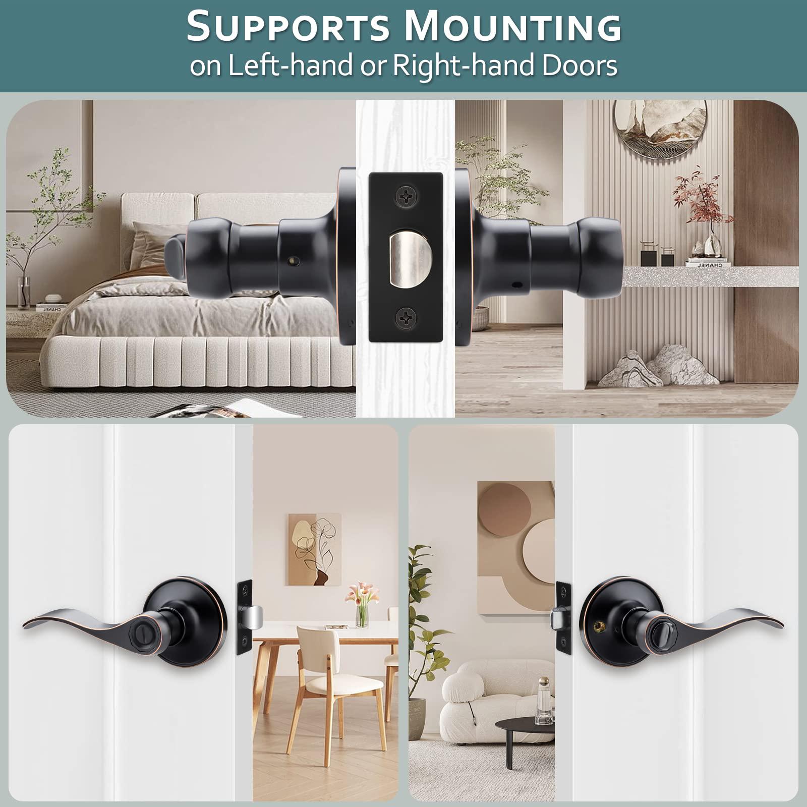 e-home hardware 2 pack interior door knobs oil rubbed bronze, keyless privacy door handles for bedroom bathroom - door lock i