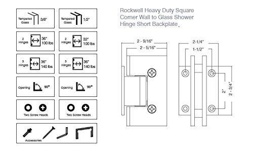 rockwell heavy duty square corner shower hinge, short back plate in oil rubbed bronze finish, durable commercial & residentia