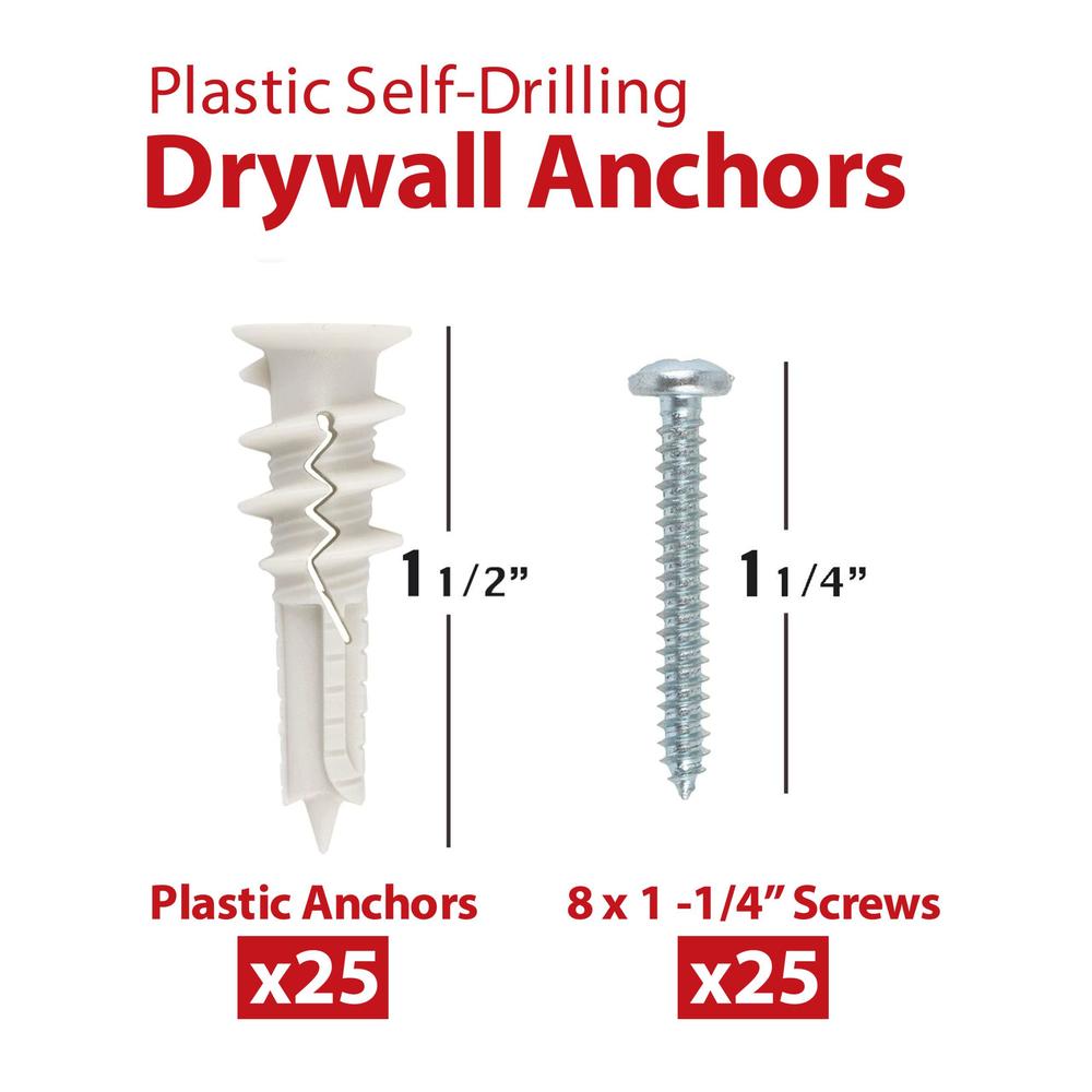 crimsonmark 50pcs self drilling drywall anchors and screws kit #8 x 1-1/4- superb wall anchors for drywall, holds upto 75lbs 