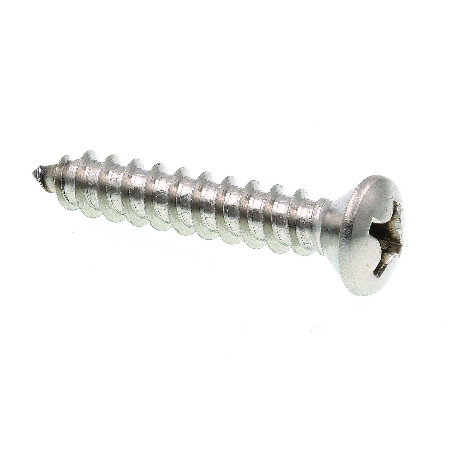 prime-line 9023690 sheet metal screw, self-tapping, oval head phillips, #14 x 1-1/2 in, grade 18-8 stainless steel, pack of 2