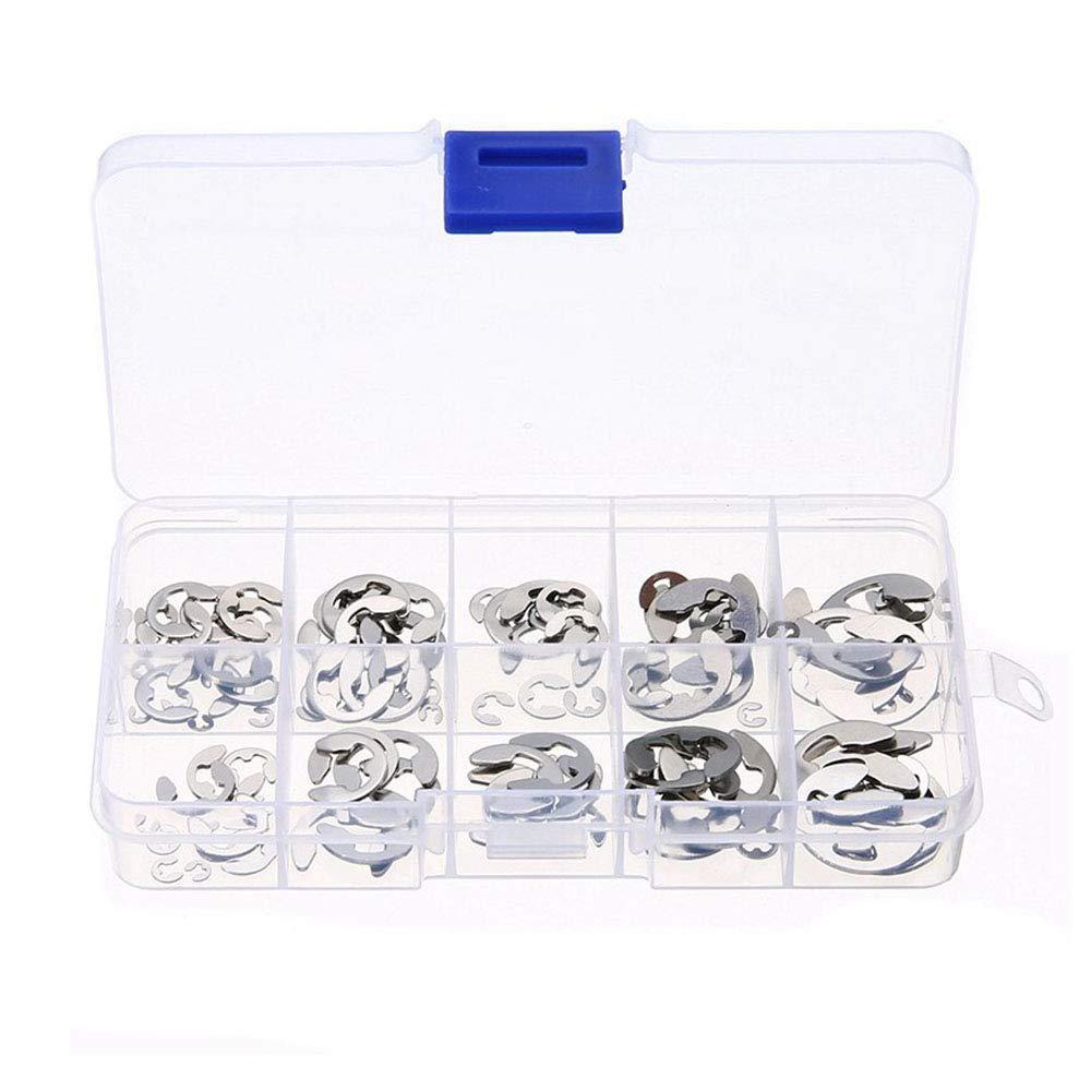 YUTOKEER 120pcs 304 stainless steel 1.5-10mm e-clip retaining ring circlip 10 sizes for shaft fastener hardware accessories