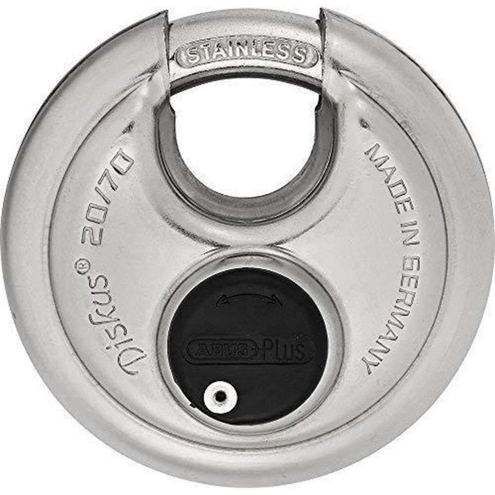 abus 20/70 diskus stainless steel padlock with 3/8" shackle, keyed different, made in germany