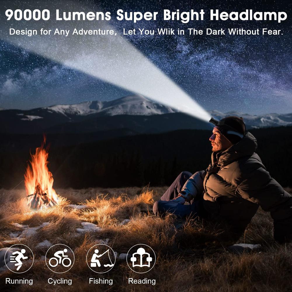 amaker led rechargeable headlamp, 90000 lumens super bright with 6 modes & ipx7 level waterproof usb rechargeable zoom headla