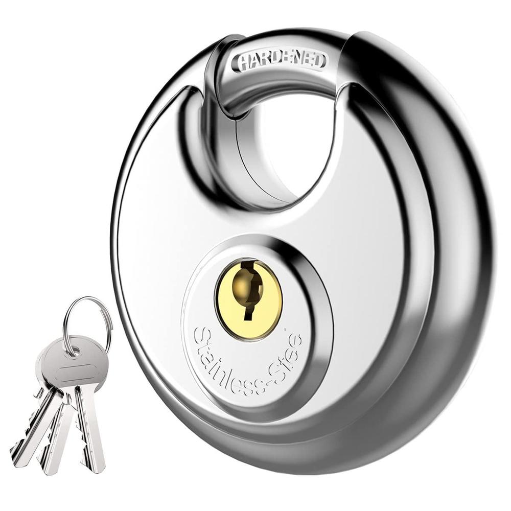 puroma keyed padlock, stainless steel discus lock heavy duty locks with 3 keys, waterproof and rustproof storage lock with 3/