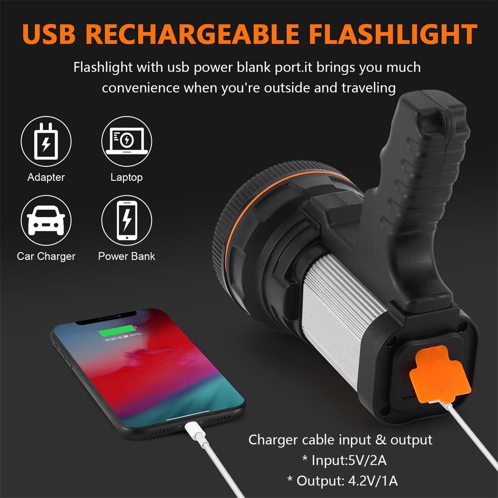eornmor powerful super bright large flashlight rechargeable 6 mode portable spot lights handheld 7000 lumen 9000mah waterproo