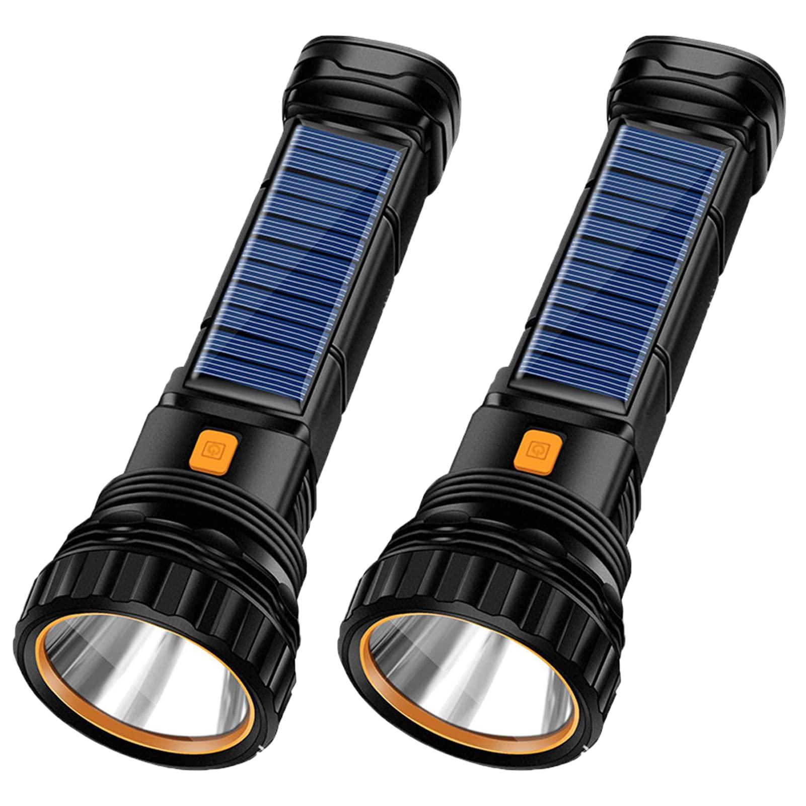 e-shidai 2pcs solar/rechargeable multi function 1000 lumens led flashlight, with emergency strobe light and 1200 mah battery,
