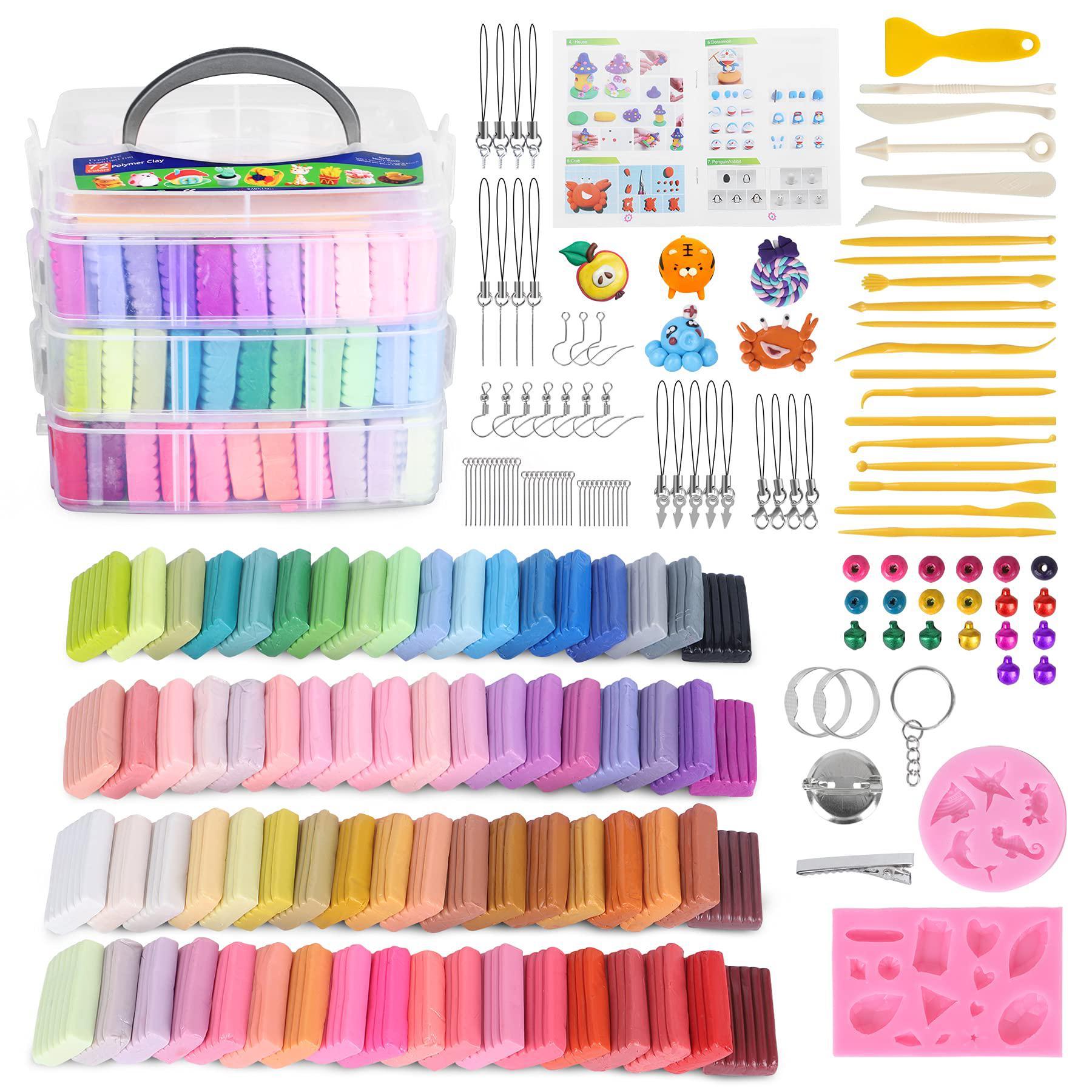 Aestd-ST Polymer Clay Kits 72colors Sculpting Molding Clay DIY Modeling Clay Oven Baking Clay Kits 19 Sculpting Tools and 12 Kinds of