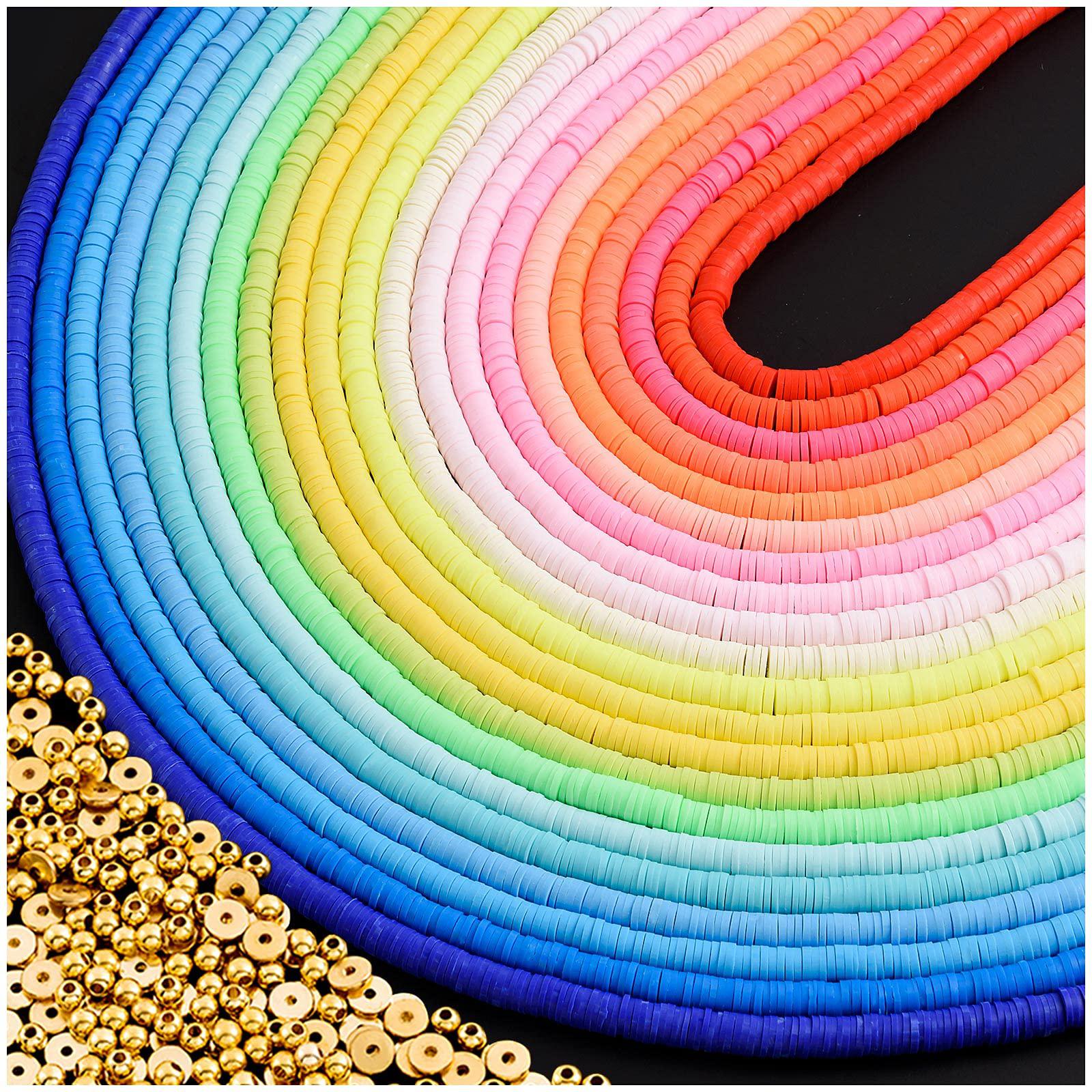 ZAUGONTW heishi beads for jewelry making, 7200 pcs flat clay beads, polymer  clay beads with alloy beads, spacer & crystal line , beads