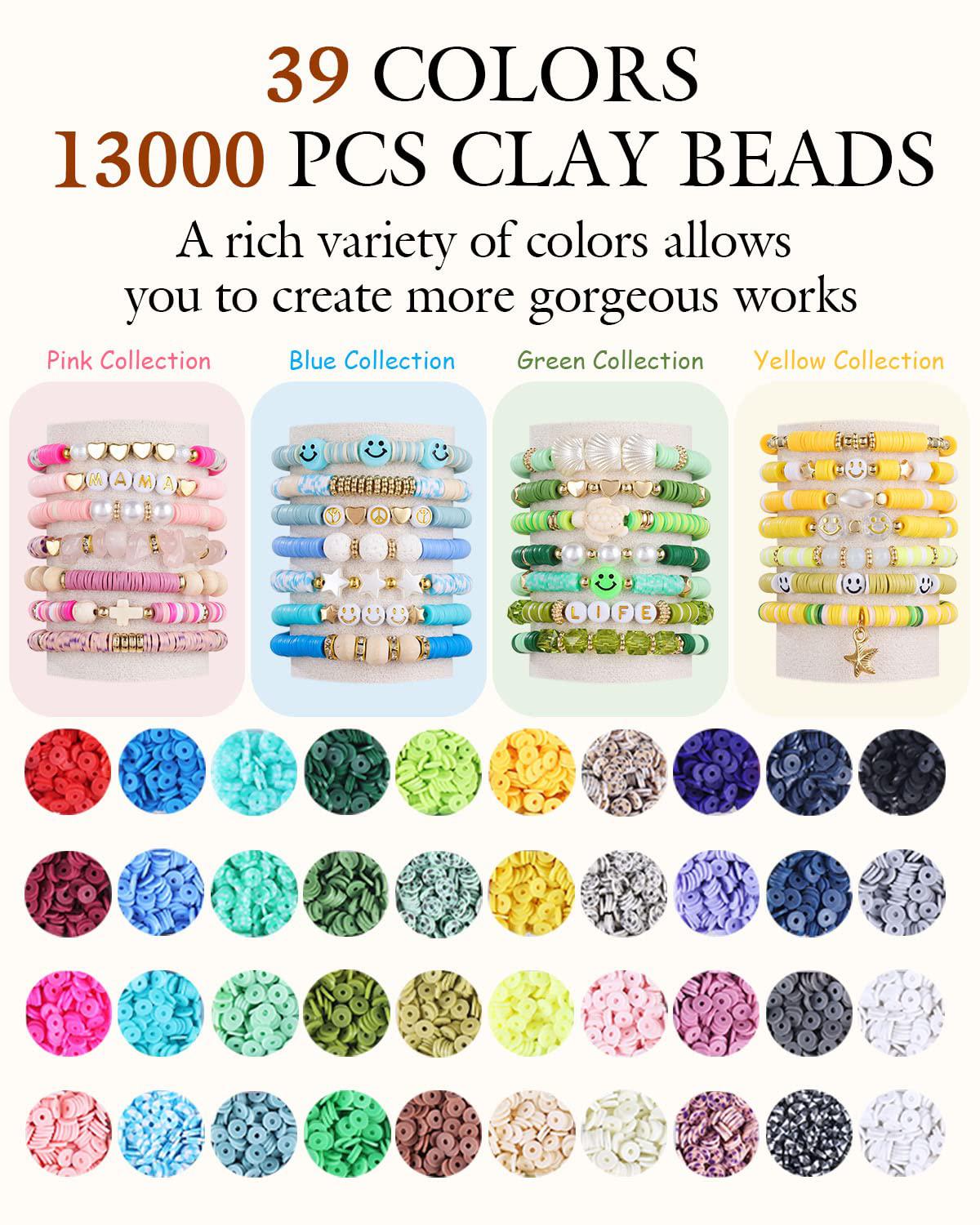 bozuan 4 box 13000 clay beads and 1220 charms, clay beads for bracelet  making kit for