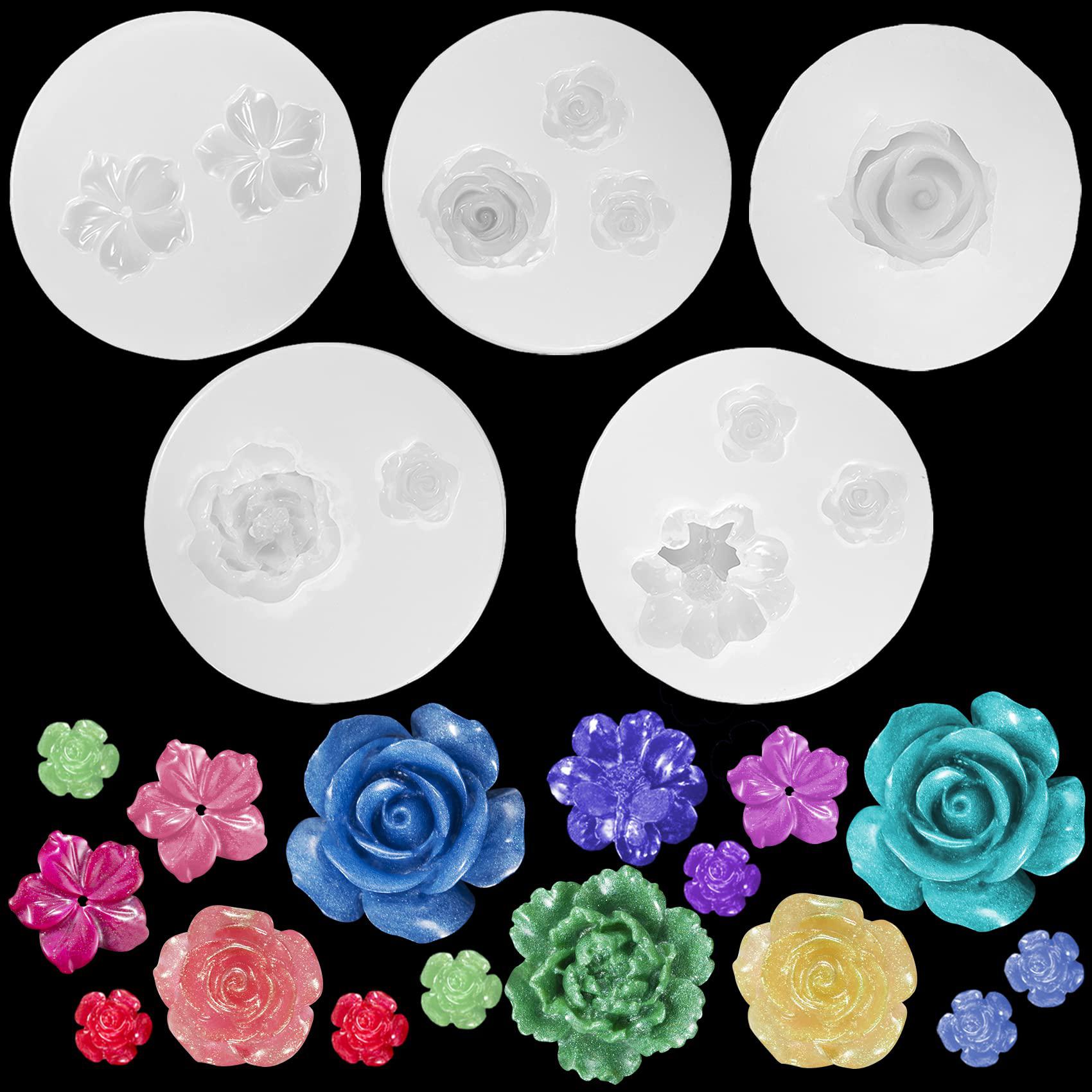 PAGOW 5pcs Mini Mirror Flower Resin Mold, Silicone 3D Flower Crystal DIY Casting Molds, for Earring, Jewelry Pendants Making