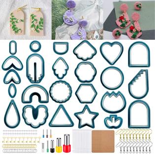fuxiste 142 pcs polymer clay cutters, 24 shapes clay earring cutters with  earring hooks, polymer clay jewelry earring cutters for cla