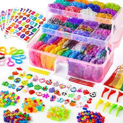 inscraft 17500+ rubber loom bands with 3 layer pink container, 28 colors, 600 s-clips, 352 beads, 40 cartoon pendant, bracele