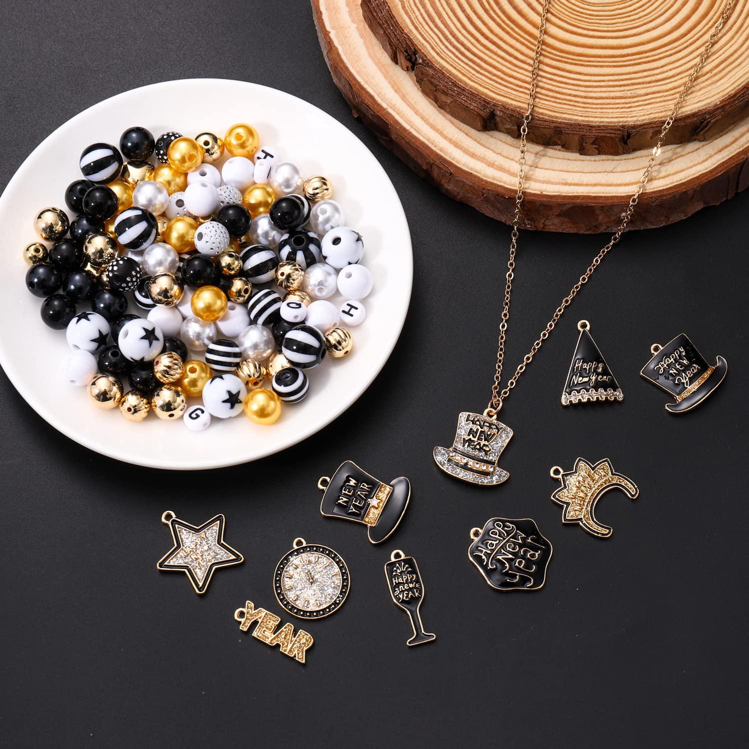 YAHPERN 710pcs+ new year beads for jewelry making, enamel happy new year  charms bulk, new year