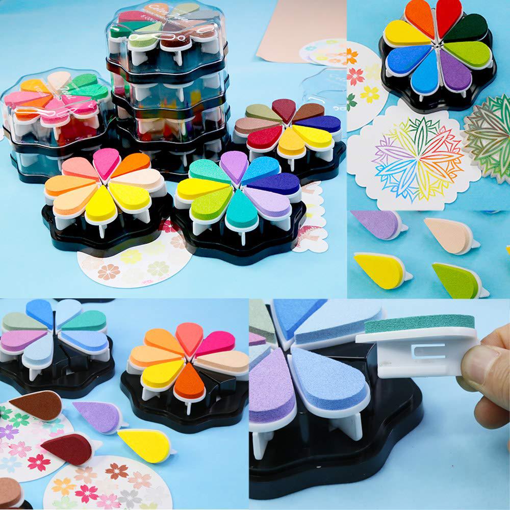 Fatiya 8 color craft rainbow finger ink pads stamps, color box pigment petal shape option pad, washable, for wooden rubber stamp, sc