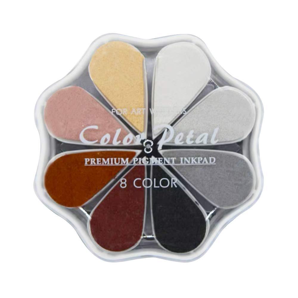 Fatiya 8 color craft rainbow finger ink pads stamps, color box pigment petal shape option pad, washable, for wooden rubber stamp, sc