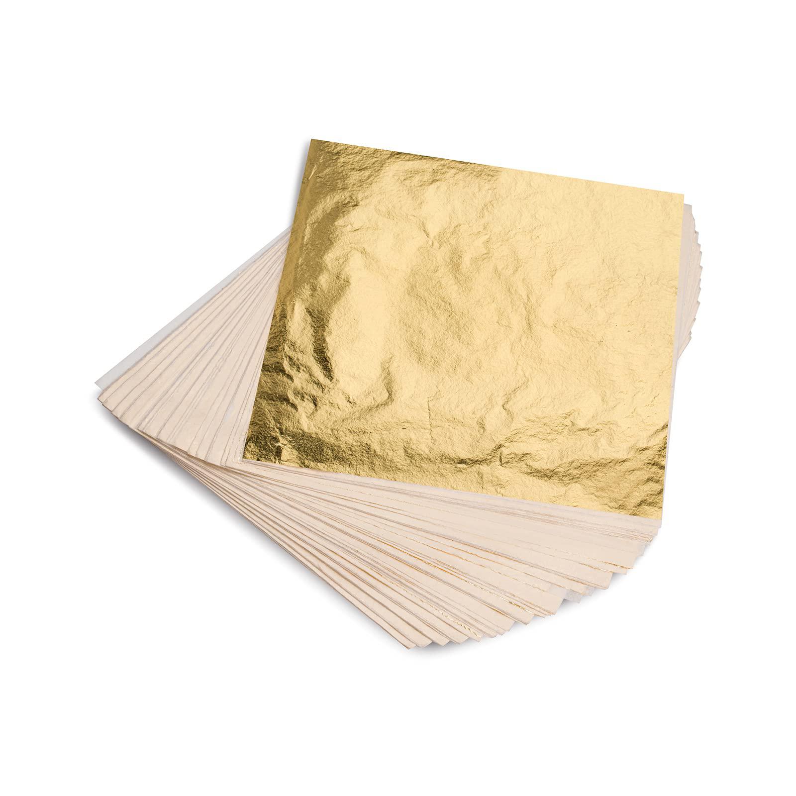 KraftiSky Gold Leaf Sheets - 100 Gold Foil Sheets - 14 x 14 cm Multipurpose Gold Leaf for Nails, Art & DIY Projects, Picture Frames, Home Walls, Inte