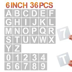 Yeajon 6 Inch Letter Stencils And Numbers, 36 Pcs Alphabet Art Craft Stencils, Reusable Plastic Art Craft Stencils For Wood, Wal