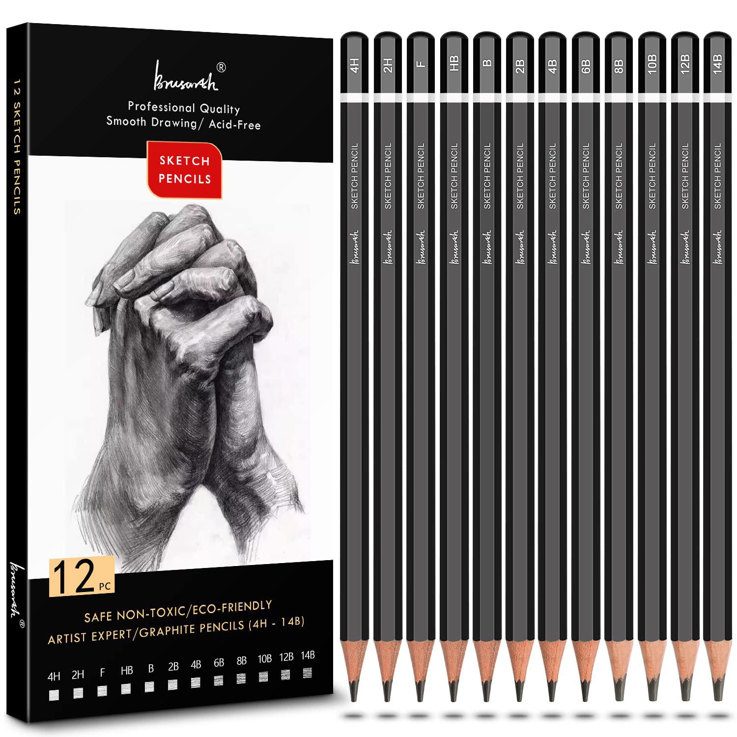 Brusarth bursarth- sketch pencils for drawing, 12 pack, drawing pencils,  art pencils, graphite pencils, graphite pencils for drawing