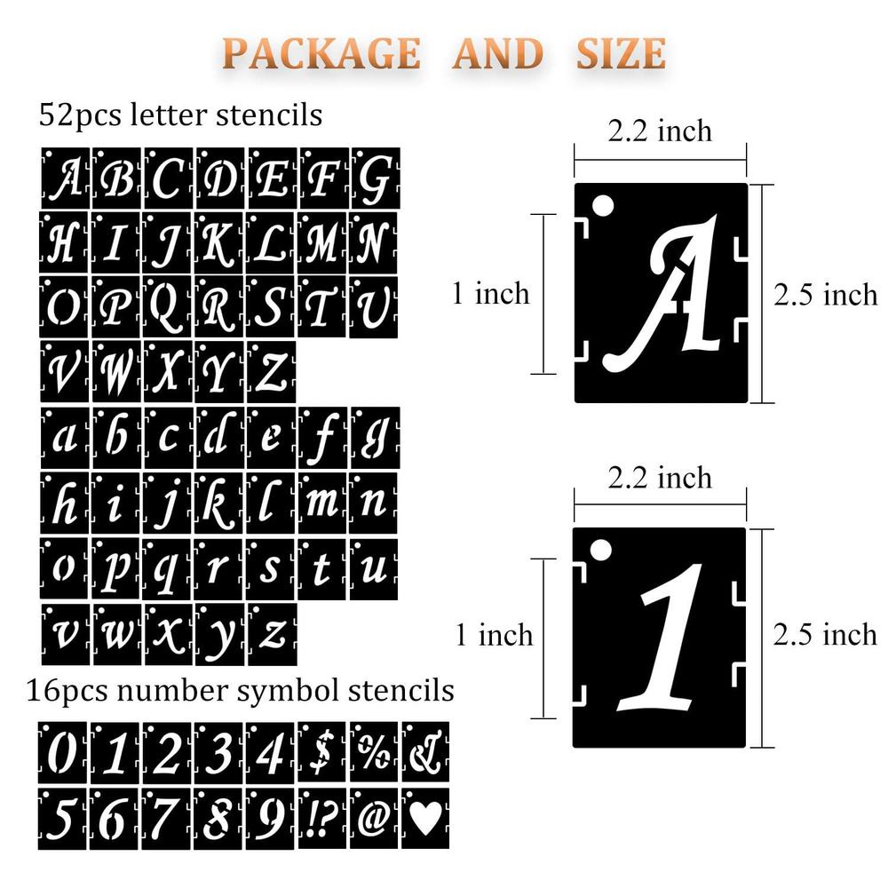 eage alphabet letter stencils 1 inch, 68 pcs reusable plastic letter