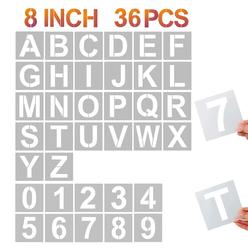 Yeajon 8 Inch Letter Stencils And Numbers, 36 Pcs Alphabet Art Craft Stencils, Reusable Plastic Art Craft Stencils For Wood, Wal
