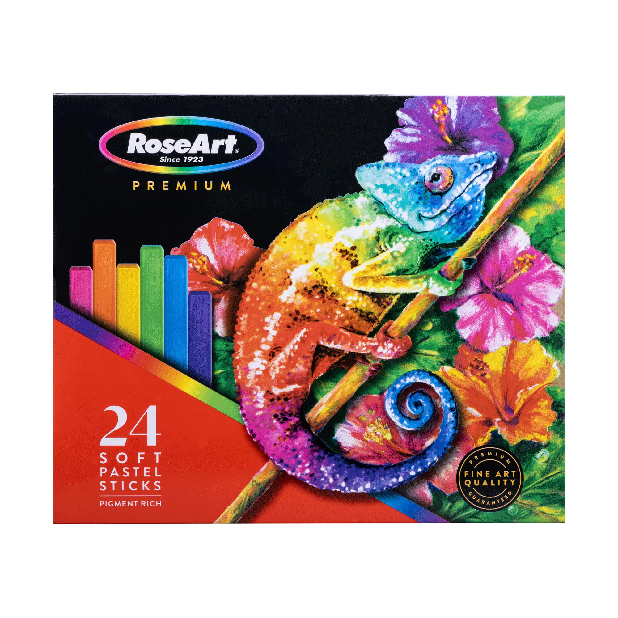 RoseArt rose art premium 24ct long soft pastel stick set for professionals - pigment rich, full size pastel sticks vivid colors