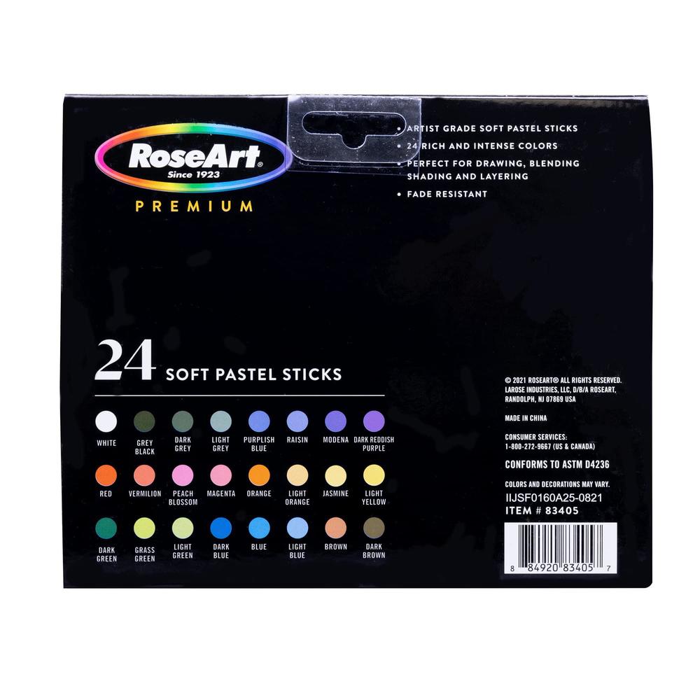 RoseArt rose art premium 24ct long soft pastel stick set for professionals - pigment rich, full size pastel sticks vivid colors