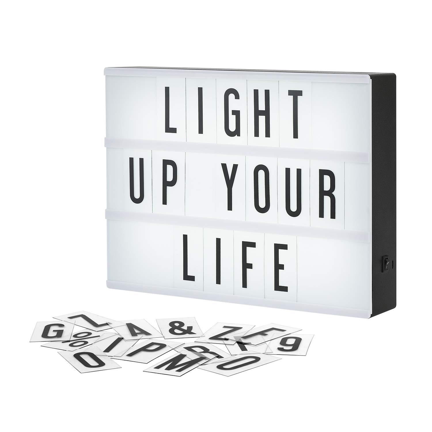 My Cinema Lightbox The Original LED Marquee Light Box with 100 Letters &  Numbers, USB and Built-in Storage, A4 Size 9x12, Black Shell, Cool White