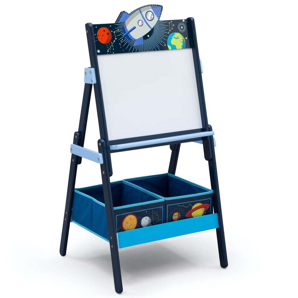 delta children space adventures wooden activity easel with storage - ideal for arts & crafts, drawing, homeschooling and more