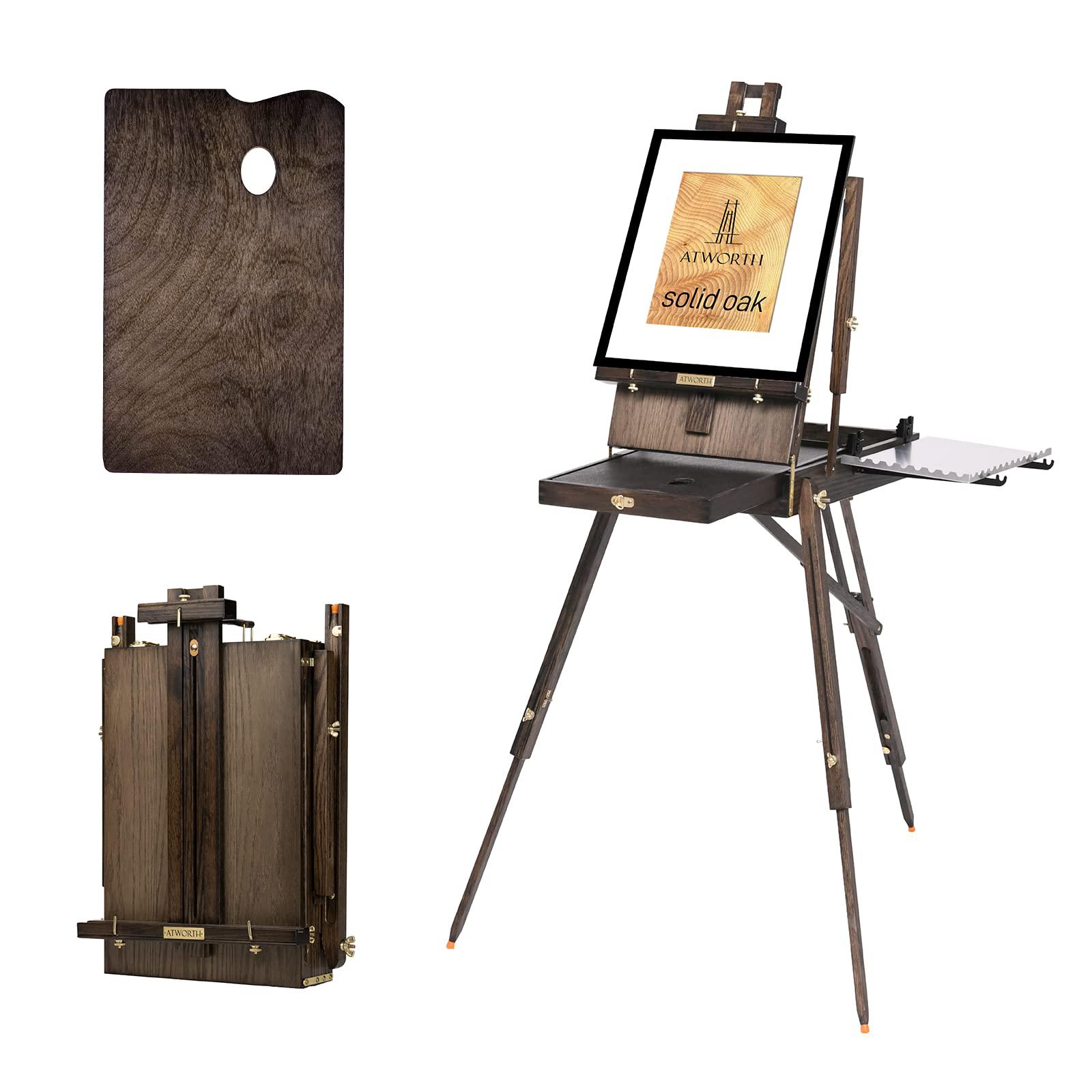atworth deluxe solid oak wood artist adjustable studio & field french-style tripod painting floor easel stand,flodable and po