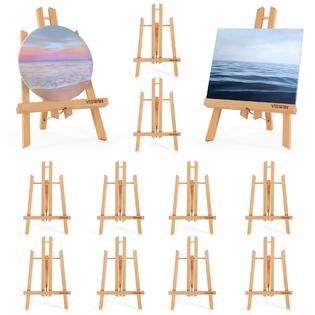 VISWIN 12” High Tabletop Display Easels - 12pcs, Foldable A-Frame Beech Wood Tripod Easel Stand, Small Table Easel Set for Artist, Adult, Kids, Stud
