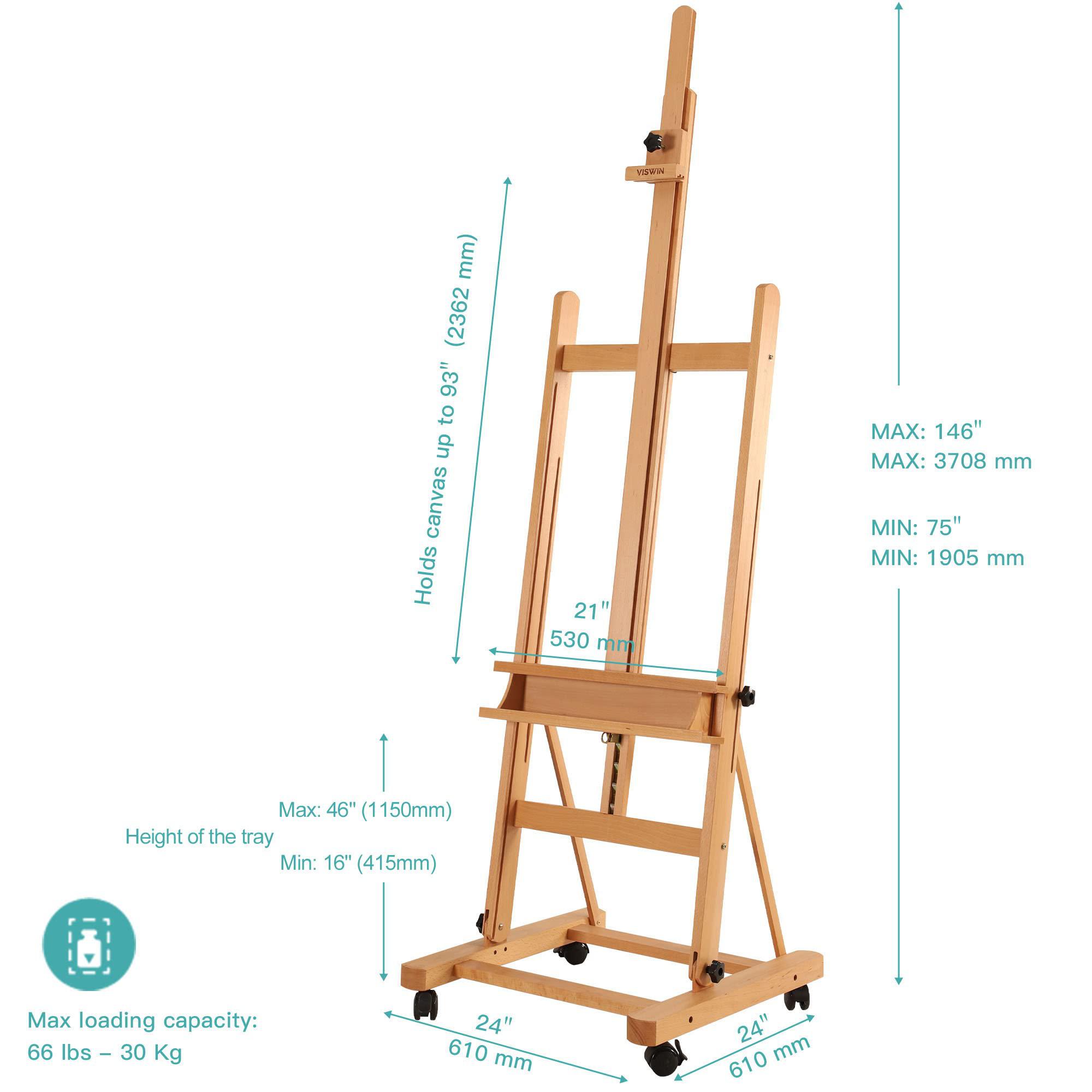viswin premium h frame easel 75" to 146"h, hold canvas to 93", solid beech wood large artist easel for painting canvas, studi