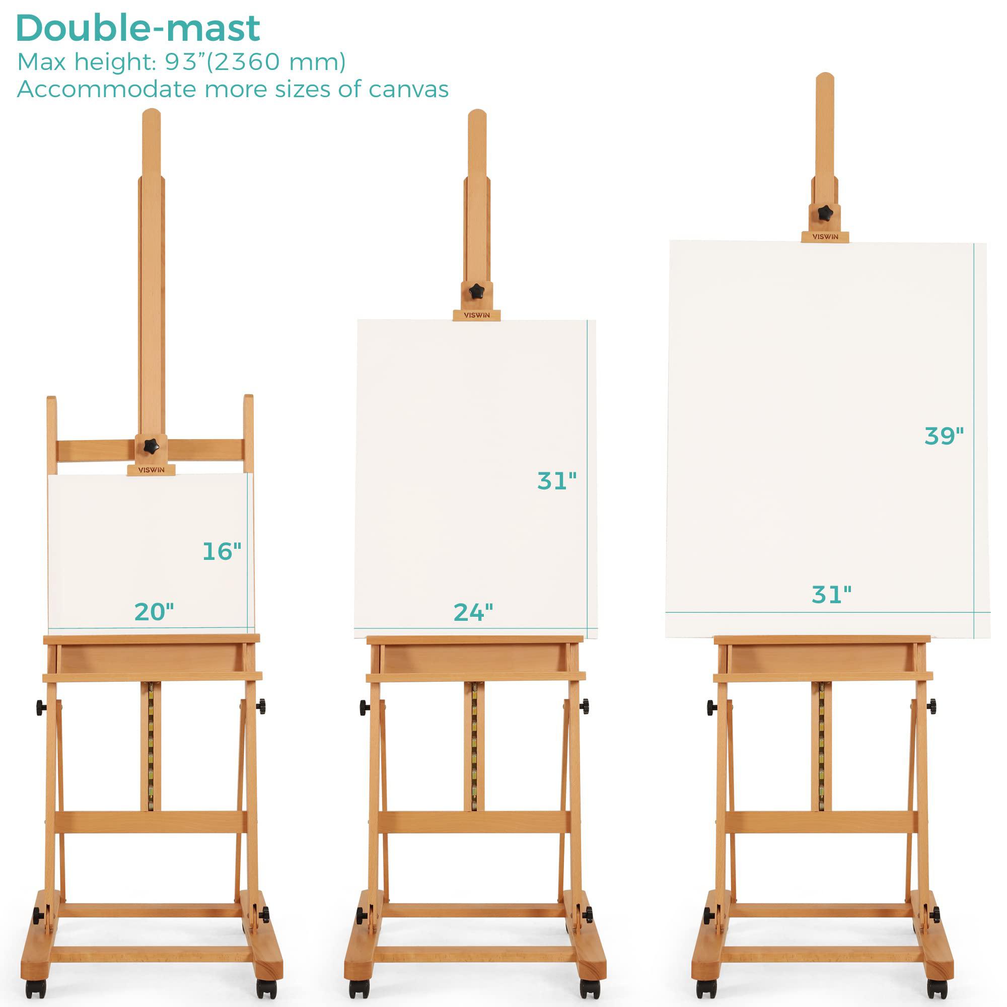 viswin premium h frame easel 75" to 146"h, hold canvas to 93", solid beech wood large artist easel for painting canvas, studi
