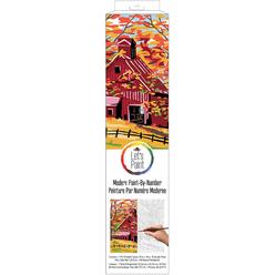 plaid fall barn modern kit, 14" x 14" paint by numbers for adults and kids, easy-to-follow diy crafts, art supplies with a te