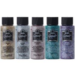 folkart glitterific fine acrylic paint set of 5, essentials 2 fl oz assorted glitter finish colors for painting, drawing & ar
