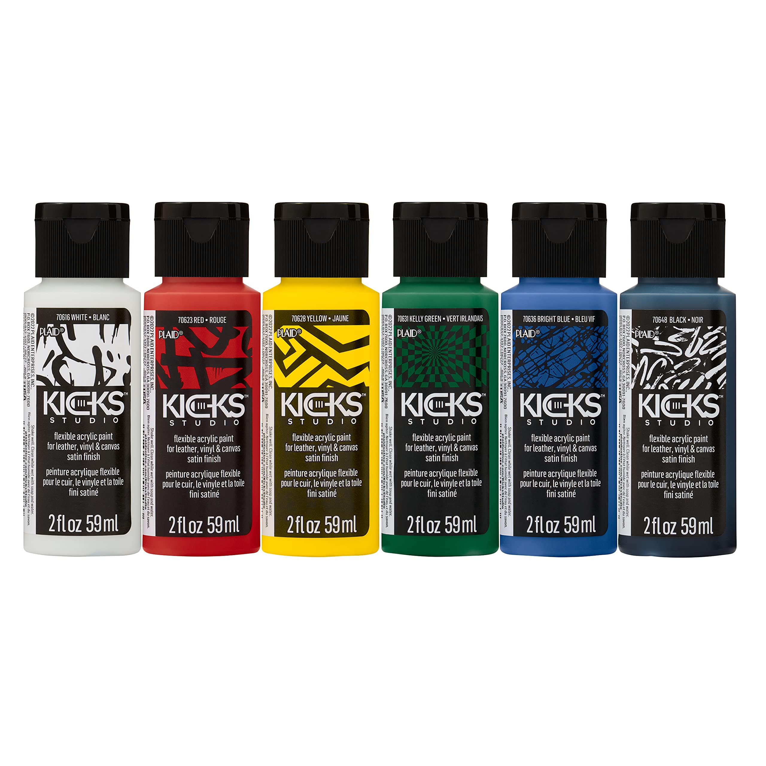 plaid kicks studio acrylic paint set of 6 2 fl oz flexible acrylic paint for leather, vinyl, and other diy arts and crafts su