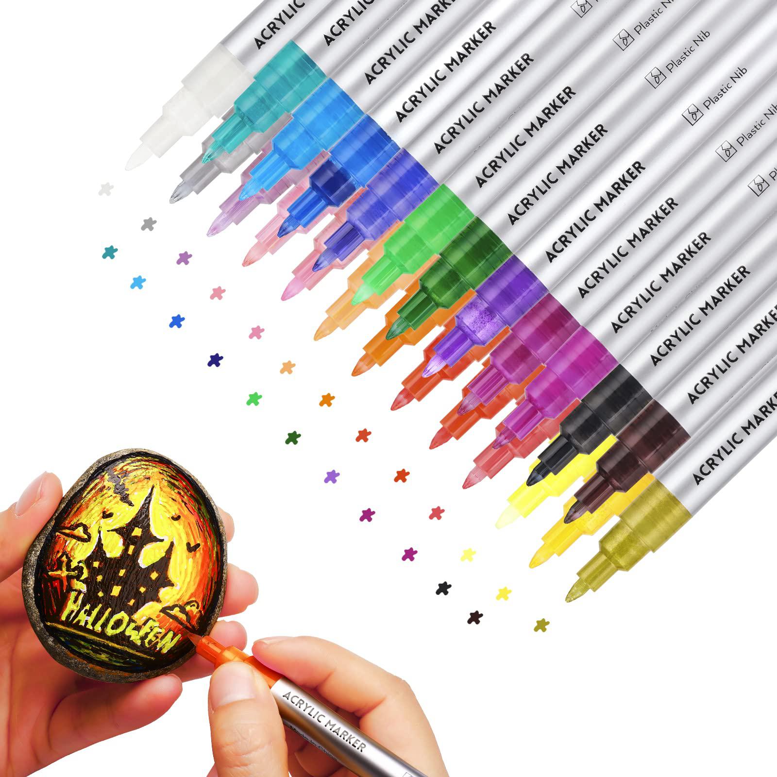 YIXUETANGYISHU yixuetangyishu 24 colors acrylic paint pens paint markers,  0.7mm extra fine tip, acrylic paint pens for rock painting, metal