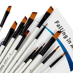 falling in art paint brushes set, 12 pcs nylon professional angled paint brushes for watercolor, oil painting, acrylic, face 