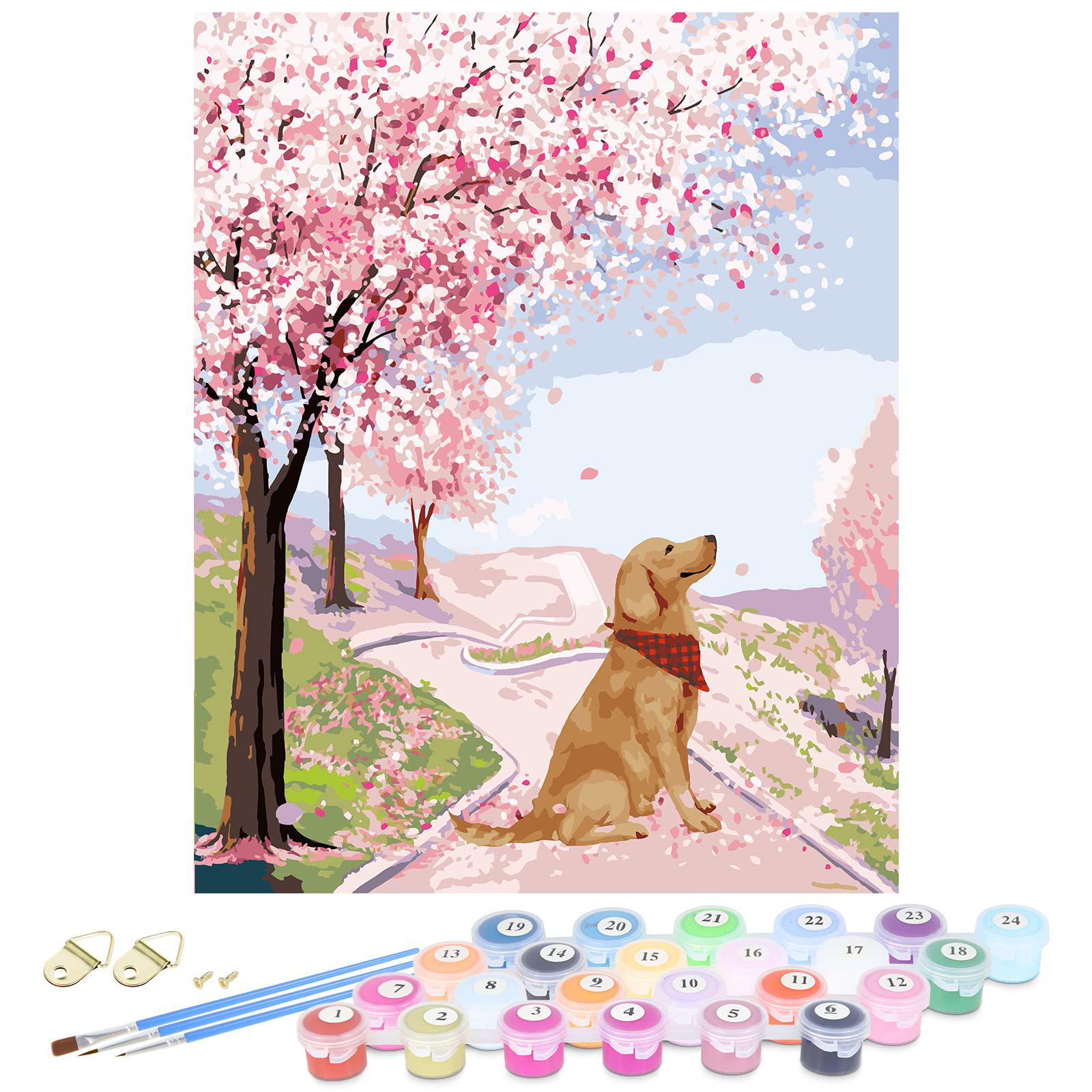 nuberlic paint by number for adults beginners kids 16x20 inch diy paint by numbers kits on canvas dog sakura pattern digital 