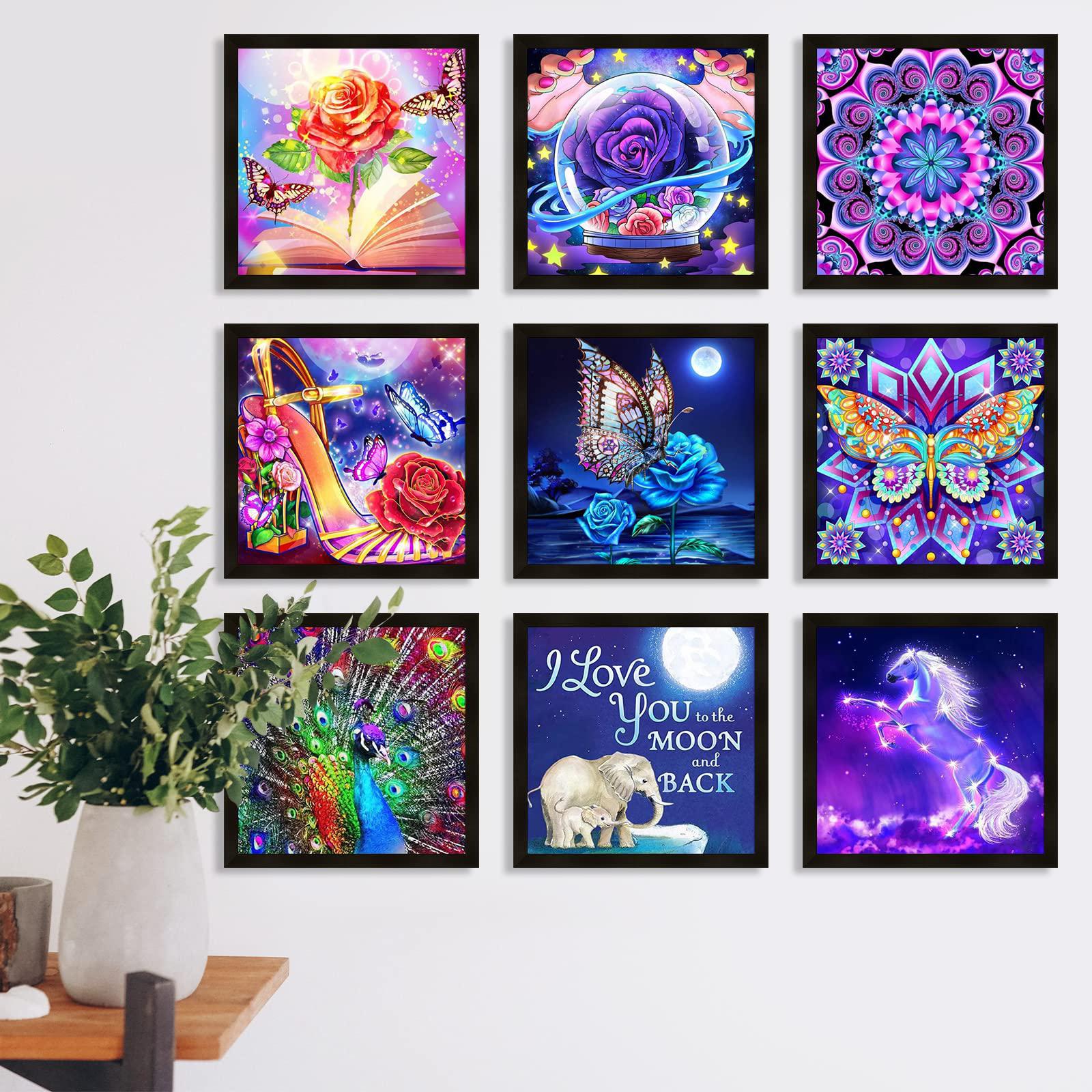 Whatwears whatwears 9 pack 5d diamond painting kits for adults flowers  animals diy diamond art painting with diamond dots full drill ro