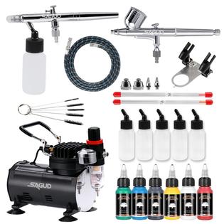 SAGUD sagud professional airbrush kit with compressor - gravity and siphon  feed air brush painting set with 6 colors acrylic airbru