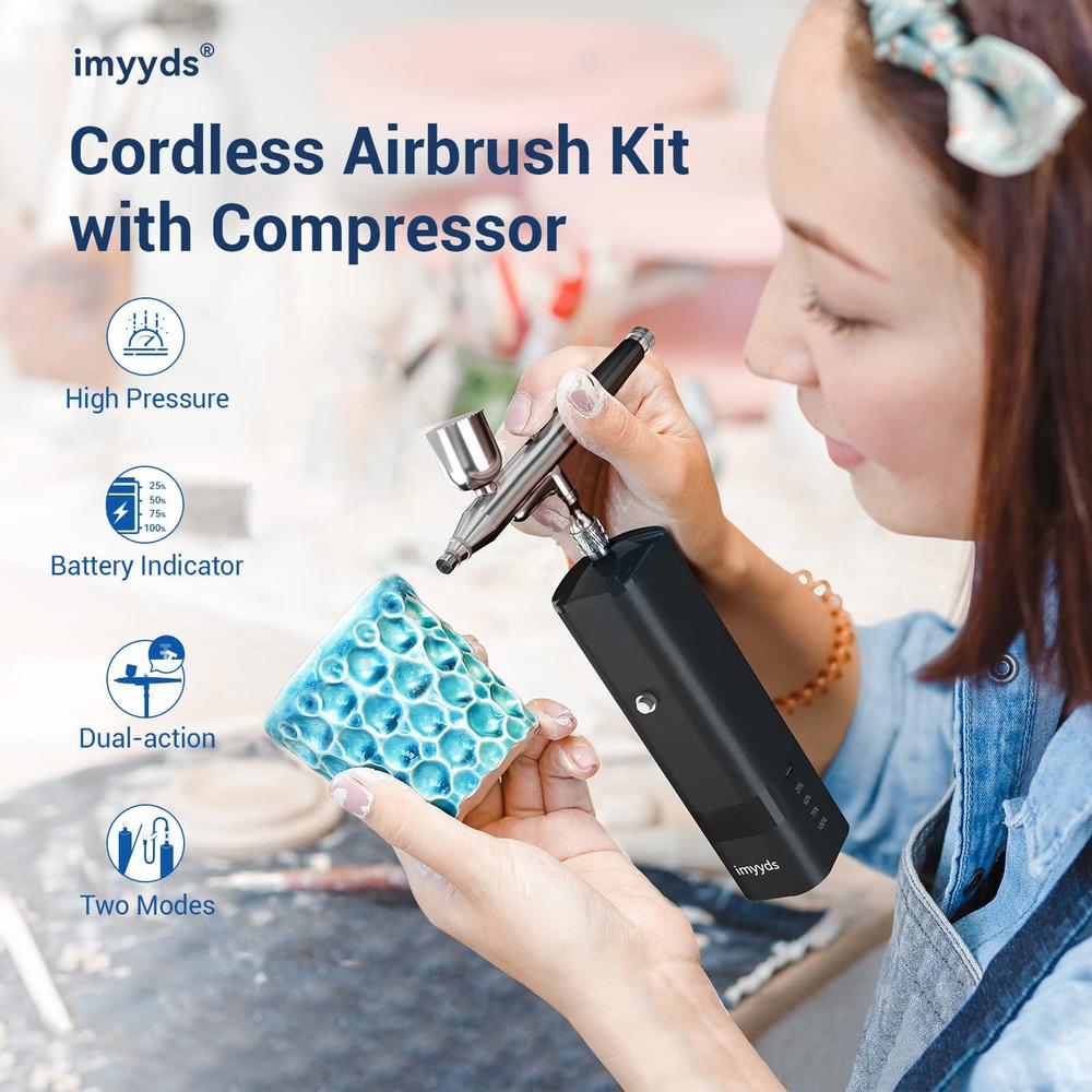 imyyds airbrush kit with compressor, 32psi high pressure cordless airbrush  gun, portable dual action airbrush compressor set