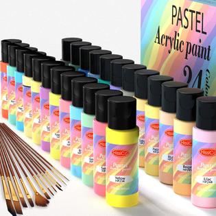 HissiCo pastel acrylic paint set with 12 brushes, 24 pastel colors