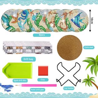 lyenyi diamond painting coasters kit ocean set drinks diy with holder coaster  diamond art kits for