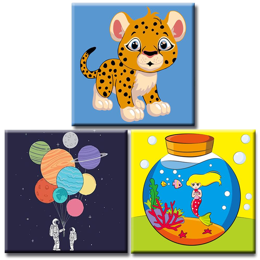 hiolife 3 pack paint by number kits for kids, 8x 8 inch framed,colorful animals oil painting kits for girls and boys, paintin