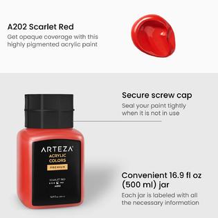 Arteza arteza acrylic paint, a202 scarlet red, 16.9 fl oz, 500ml jar,  opaque, quick-drying, acrylic paints for painting on canvas, p
