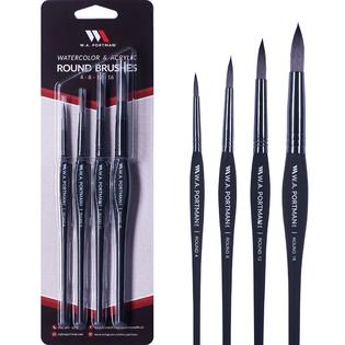 W.A. Portman Round Paint Brushes Set, 4 Synthetic Artist Paint Brushes