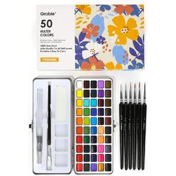 grabie watercolor paint set, watercolor paints, 50 colors, painting set, detail paint brush included, art supplies for painti