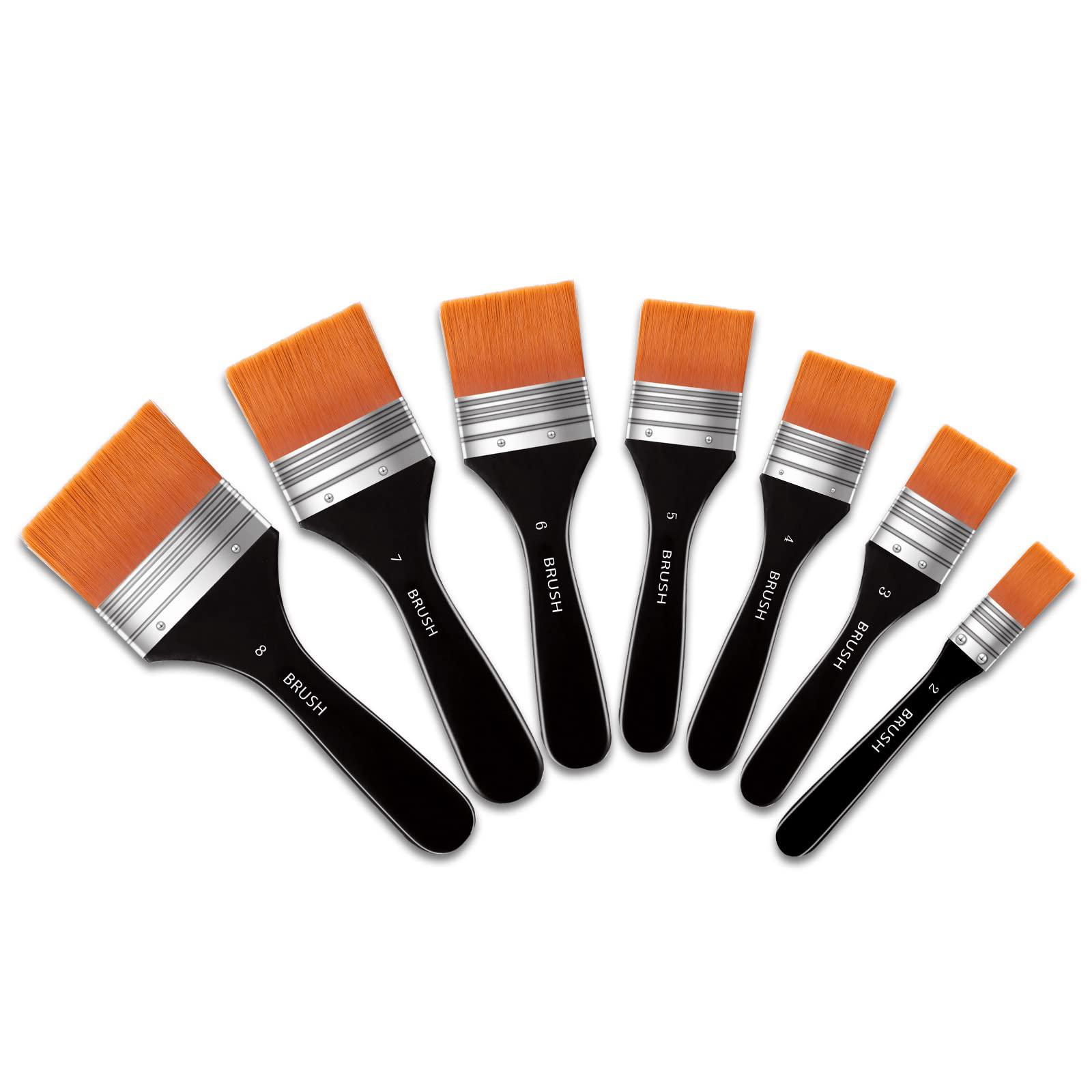Zubebe set of 7 flat paint brushes for acrylic painting, soft painting  brushes assorted sized craft brushes nylon chip brushes artis